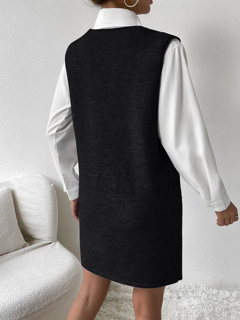 'Xylia' Sleeveless V Neck Sweater Dress - Celes Fashion